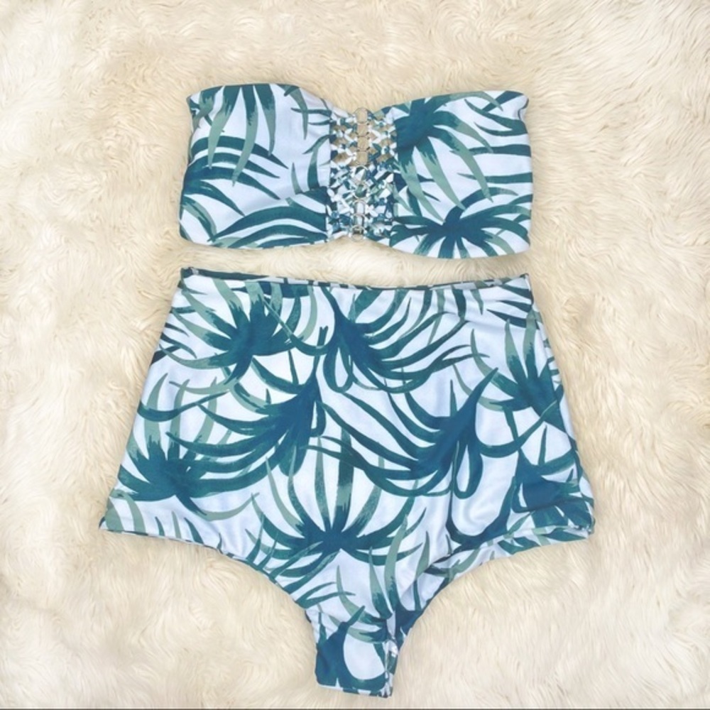 Mikoh Blue and White Palm Print Bikini